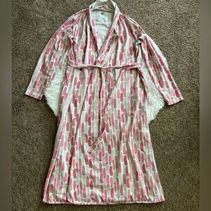Monica & Andy Lounge Robe Organic Cotton Pink White Belted Women’s Size XL